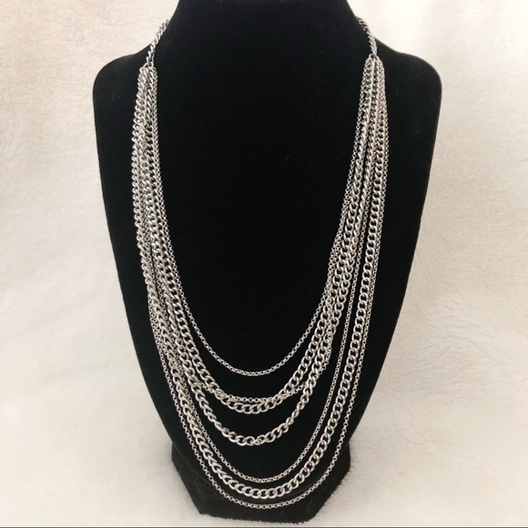 Jewelry - Multi Strand Chain Silver Tone Layered Statement Necklace
